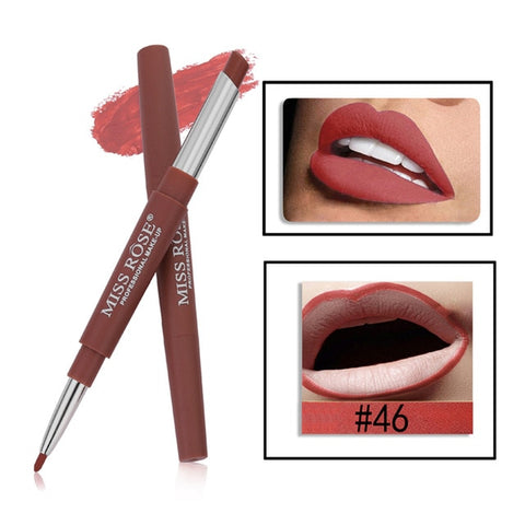 MISS ROSE 1Pcs 2 In 1 Double Ends Lip Liner Pencil Waterproof Matte Lipstick Set Long Lasting Sexy Color Lip Liner Makeup TSLM2