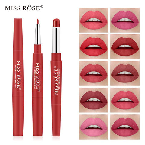 MISS ROSE 1Pcs 2 In 1 Double Ends Lip Liner Pencil Waterproof Matte Lipstick Set Long Lasting Sexy Color Lip Liner Makeup TSLM2