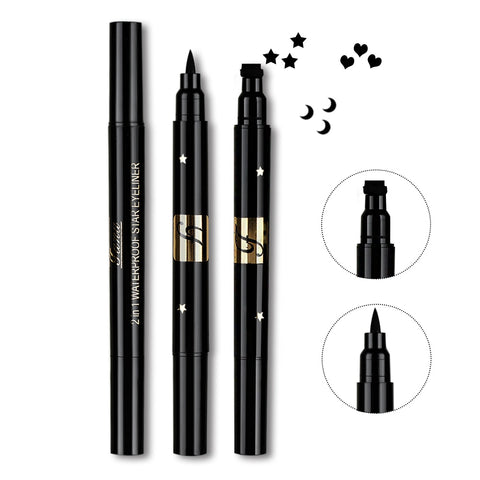 1pcs Double Head Waterproof Liquid Eyeliner Moon Star Heart Shapes Tattoo Stamp Quick To Dry Eye Liner Pencil Makeup Tool