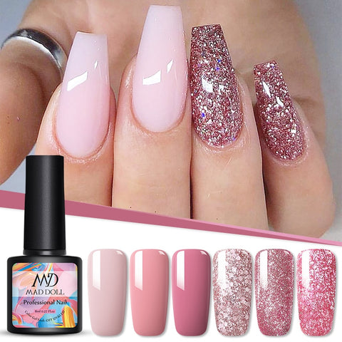 MAD DOLL 8ml UV Gel Nail Polish Rose Gold Glitter Sequins Soak Off UV Gel Varnish Color Nail Gel Polish DIY Nail Art varnish