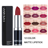 HANDAIYAN 12 Colors Matte Lipstick Tubes Waterproof Long Lasting Sexy Purple Lipstick Pigments Makeup Never Fade Away TSLM2