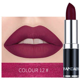 HANDAIYAN 12 Colors Matte Lipstick Tubes Waterproof Long Lasting Sexy Purple Lipstick Pigments Makeup Never Fade Away TSLM2