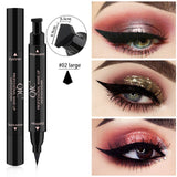 2 In 1 Eyeliner Stamp Cat Eyes Liquid Eye Liner Pencil Makeup Stamps Seal Pen Big Stamp Black Waterproof Quick Dry Eyeliners Kit