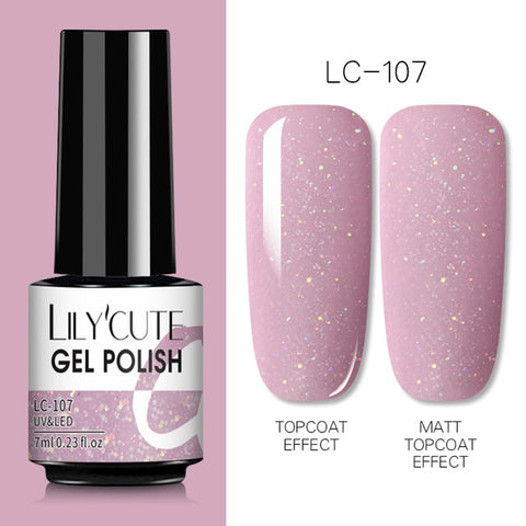 LILYCUTE 7ml Nail Gel Polish Semi Permanent Gel Varnish Base Top Coat UV LED Gel Varnish Soak Off Nail Art Gel Nail Polish