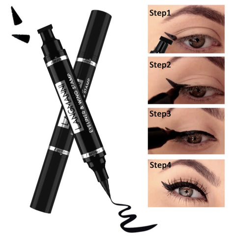 Double-head Waterproof Liquid Eyeliner Quick Drying Non-blooming Stamp Liner Pen 2 In 1 Long Lasting Eye Makeup Cosmetics TSLM1