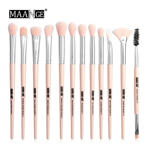 MAANGE Pro 12 PCS Makeup Brushes Set Eye Shadow Blending Eyeliner Eyelash Eyebrow Brushes Synthetic Hair Makeup Brush Kit