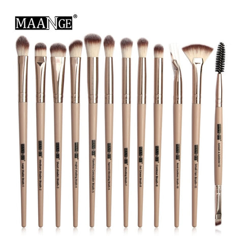 MAANGE Pro 12 PCS Makeup Brushes Set Eye Shadow Blending Eyeliner Eyelash Eyebrow Brushes Synthetic Hair Makeup Brush Kit