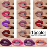 15color Waterproof Liquid Lip Gloss Matte Lipstick Lips Cosmetic Sexy Red Lip Makeup Lasting Lipgloss Cosmetics Maquiagem TSLM1