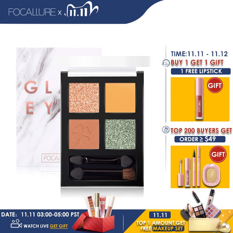 FOCALLURE brand new 4 colors Glitter eyeshadow palette long lasting waterproof eye shadows palette for daily shadows