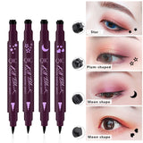 2-in-1 Stamp Seal Black Eyeliner Double-Headed Star Heart Stamp Waterproof Lasting Cosmetic Liquid Eye Liner Pen Eye Makeup TSLM