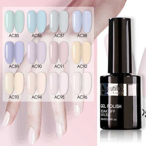 Beautilux Nail Gel Polish Pale Kahki Leather Wall Grey Beige Ivory Color Gels Nail Varnish UV LED Nail Lacquer AC85-96 10ml