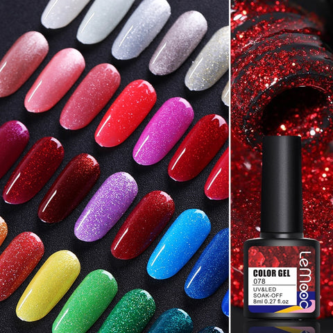 LEMOOC Nail Gel Polish Shiny Glitter Lacquers Shimmer Sequins Nail Art Varnishes Soak Off UV LED Sparkling Gel Nail Polishes